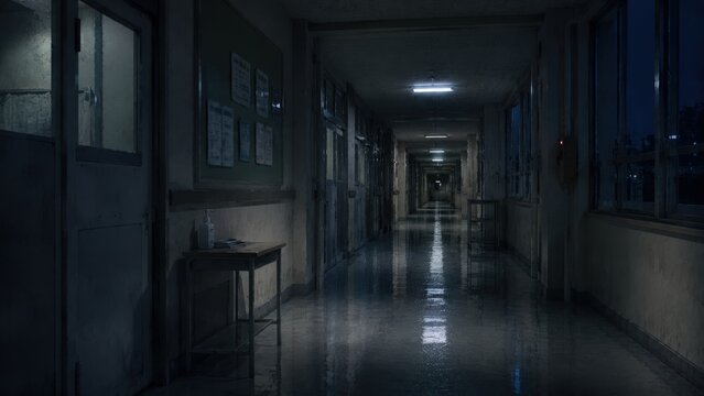 夜の静かな学校の廊下