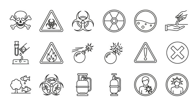 Hazard Symbols and Warning Icons Set
