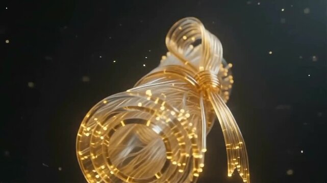 Abstract glowing golden light trails forming a graduation diploma scroll with a bow
