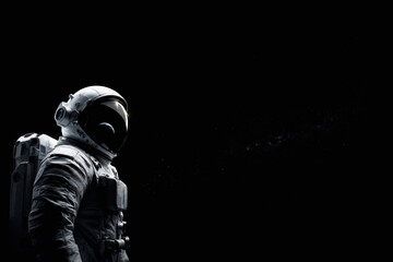 Obraz premium An astronaut in a spacesuit is shown against the blackness of space.