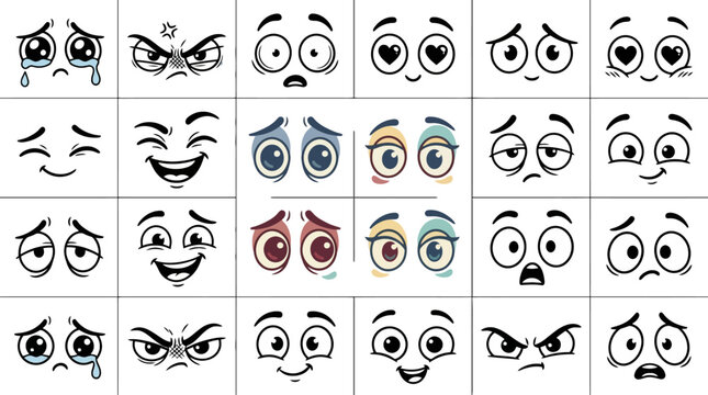 Vector Icons Collection of hand drawn cartoon facial expressions showing different emotions and feelings. EPS Editable