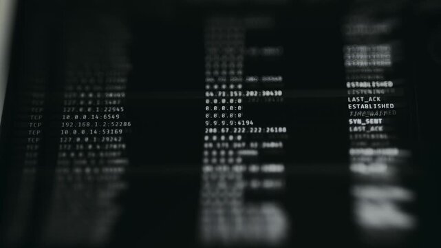 Command-line interface showing active network connections and their states