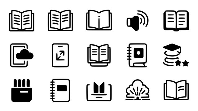 Education icons set books audio cloud storage graduation and learning resources
