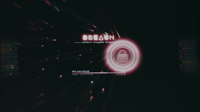 Red glowing padlock icon representing a compromised system, Data Breach