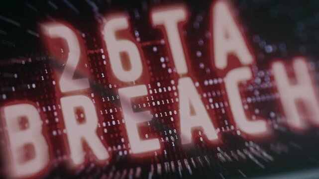 DATA BREACH text superimposed over a red background featuring binary code