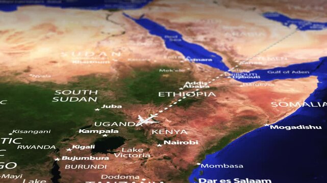 Flight From Astana KAZAKHSTAN Windhoek NAMIBIA with flag pins