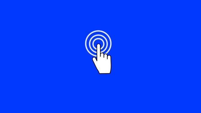 Animation of a hand clicking an icon on a computer screen. Motion graphic of a hand cursor icon. 4K video clip of a flashing mouse cursor.