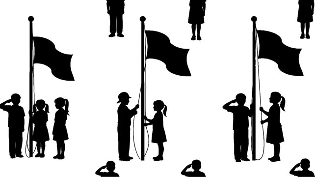 Patriotic children saluting flag at school ceremony pattern