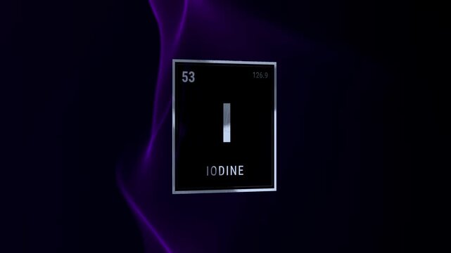 Scientific illustration of Iodine element on dark purple background