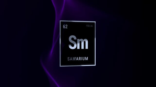 Periodic Table Element Samarium on an Abstract Purple Smoke Background