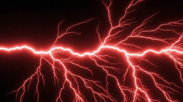 Red lightning bolt strikes across dark night sky
