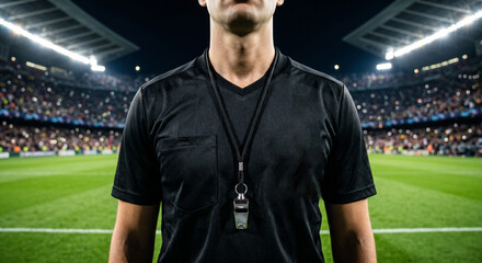 Soccer Referee Standing on the Field at Night © halostevie