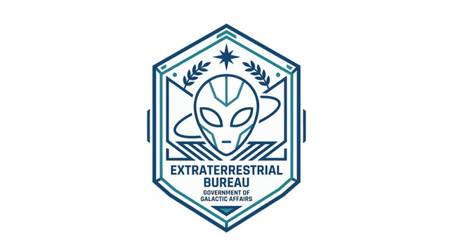 Extraterrestrial Bureau Government of Galactic Affairs emblem, depicting an alien head silhouette within a hexagonal shield