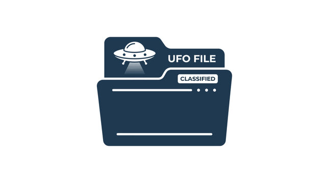 Abstract vector icon of a confidential folder, symbolizing top-secret research into mysterious unidentified flying objects and potential extraterrestrial intelligence