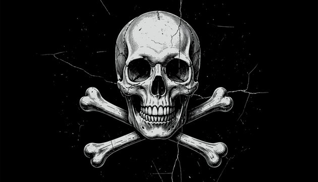 Skull and Crossbones Symbol on Cracked Dark Background