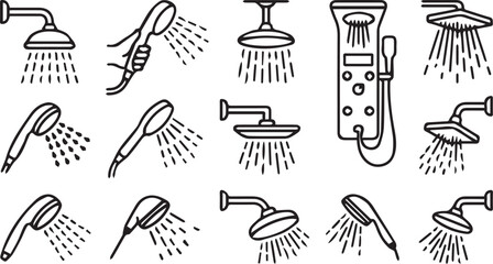 Shower Head Bathroom Water Spray Line Icons Vector Set © Vector 4 You