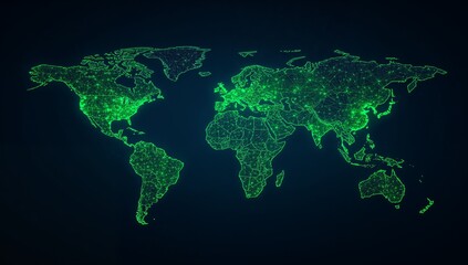 Fototapeta premium Digital Glowing World Map with Connected Network Lines for Global Technology Concept