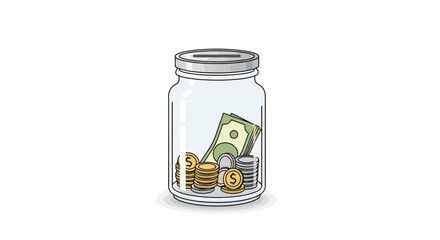 Money Jar with Coins and Bills. © Dalan