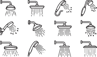 Shower Head Bathroom Water Spray Line Icons Vector Set © Vector 4 You