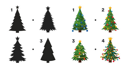 Obraz premium Christmas Tree Shadow Matching Game for Kids Vector Illustration