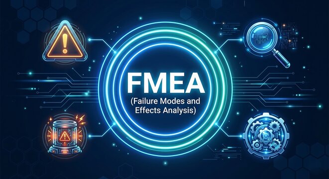 FMEA Failure Modes and Effects Analysis Concept with Digital Icons