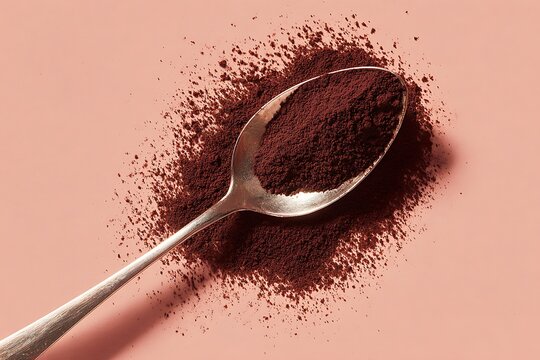 minimal flat lay of teaspoon with coca powder