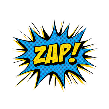 bold comic book zap explosion effect with yellow and blue lightning isolated on transparent background