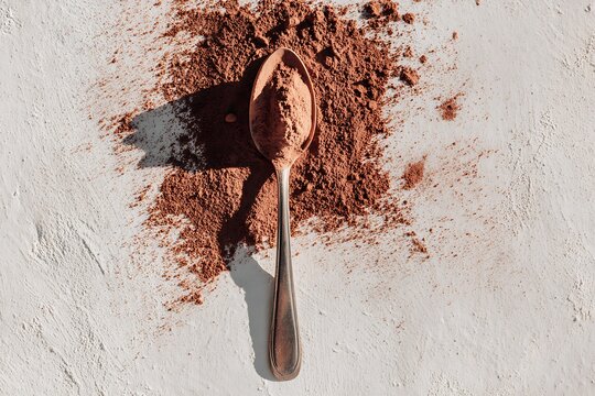 minimal flat lay of teaspoon with coca powder