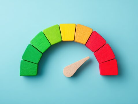 colorful risk management gauge with wooden blocks