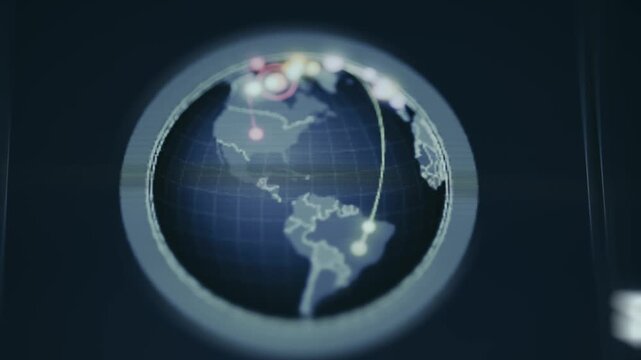 Futuristic cybersecurity globe depicting attack origins in the North and South America