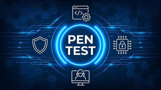 PEN TEST Penetration Testing Concept with Digital Security Icons