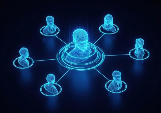 A glowing blue network of connected people