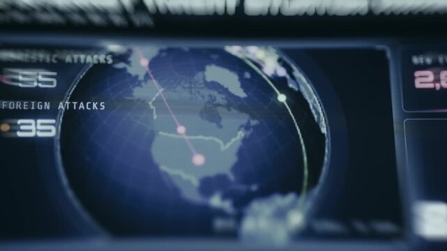 Digital globe interface displaying USA-origin cyber attack activity