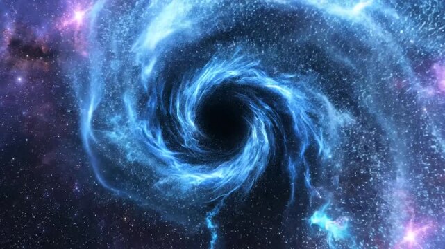 Swirling blue cosmic nebula vortex in starry deep space