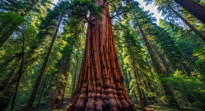 Giant sequoia tree in a lush forest