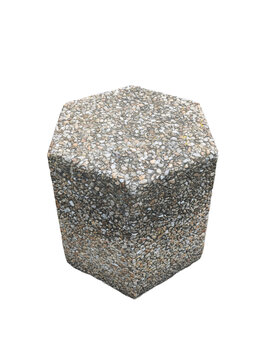 PNG hexagonal concrete bollard with exposed aggregate texture, isolated street furniture pillar, urban concrete bench or block on transparent background
