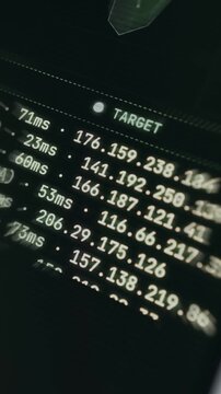 Digital network tool displaying traceroute routes to international destinations