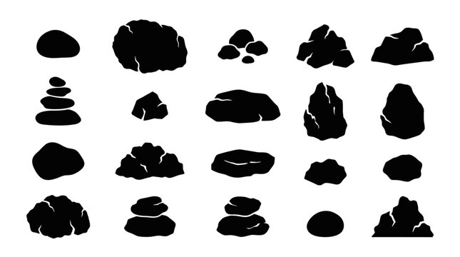 Collection of various black stone shapes.