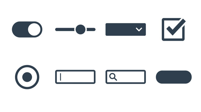 Collection of user interface elements including buttons, sliders, and checkboxes for digital design