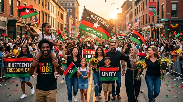 Diverse Community Celebrating Juneteenth Freedom Parade