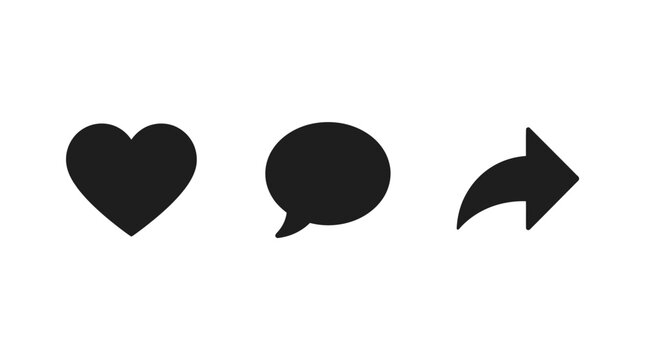 Heart speech bubble and arrow icons.