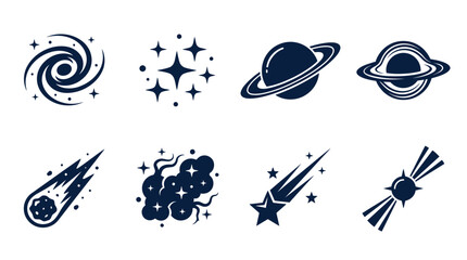Abstract cosmic illustrations featuring galaxies, stars, and planets, suitable for space-themed designs © Pidi