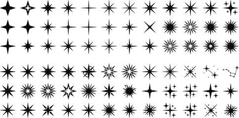 Sparkling star icons set with glowing light effects magic sparkles and celestial twinkling bursts elements for creative designs vector illustration © Abul