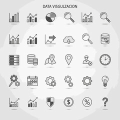 Fototapeta premium Data visualization icon set charts magnifiers and essential elements