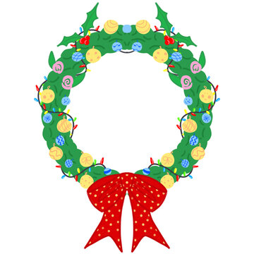 Christmas Mistletoe with holly, ornaments and red bow