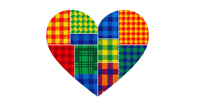 Colorful patchwork heart symbol representing love, affection, and care.