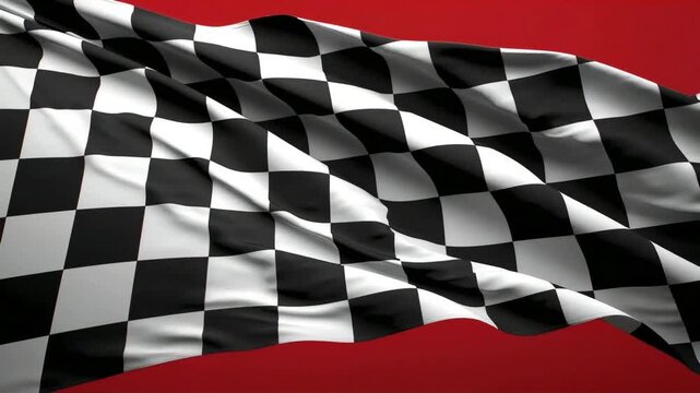 Checkered flag waving video background featuring dynamic fabric motion with high contrast black and white squares for racing footage projects