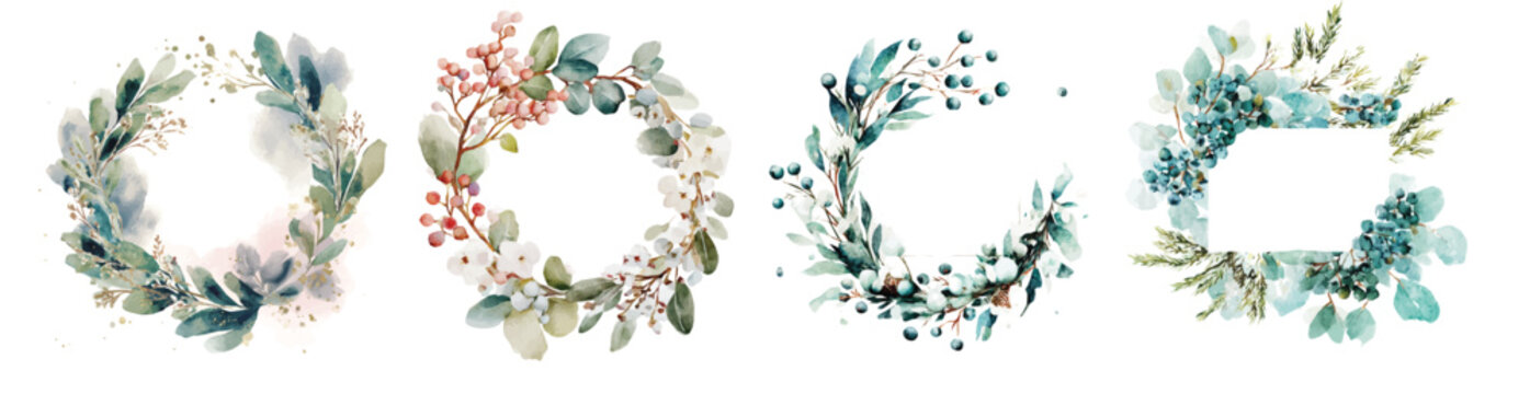 Simple Design drawing, Beautiful greeting card with a winter flowers set painting design. Hand-painted style, vectorized, vector set available in EPS. Adobe Illustrator Artwork