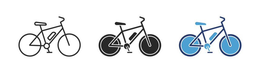 Fototapeta premium Bicycle bike icon set with outline filled and editable stroke cycling styles