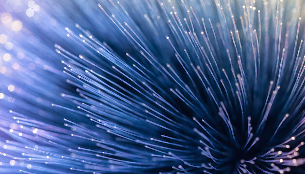 Abstract blue fiber optic background showing dynamic high speed data transfer with glowing laser beam particles modern digital telecommunication network technology broadband internet and cyber securit